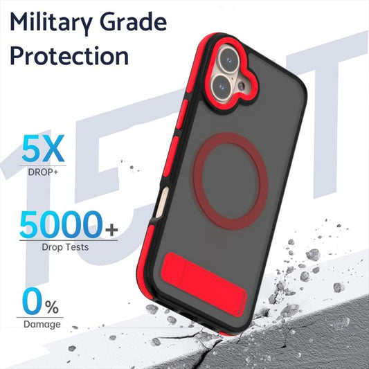 For iPhone 16 Dual-Color Skin Feel Magsafe Phone Case with Holder(Red) - iPhone 16 Cases by buy2fix | Online Shopping UK | buy2fix
