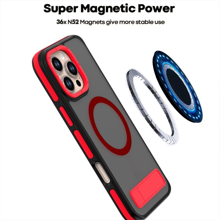 For iPhone 15 Pro Dual-Color Skin Feel Magsafe Phone Case with Holder(Red) - iPhone 15 Pro Cases by buy2fix | Online Shopping UK | buy2fix