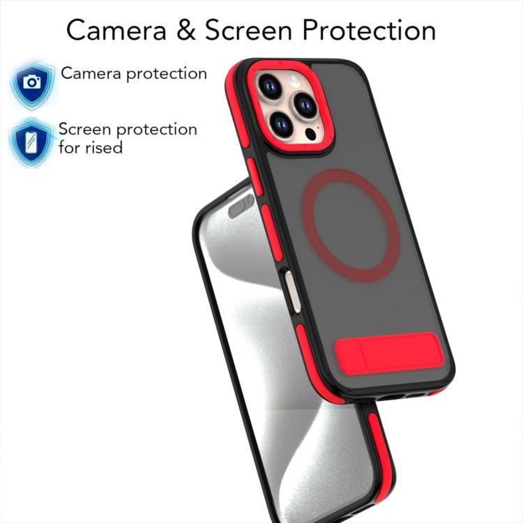 For iPhone 15 Pro Dual-Color Skin Feel Magsafe Phone Case with Holder(Red) - iPhone 15 Pro Cases by buy2fix | Online Shopping UK | buy2fix