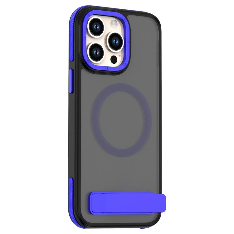 For iPhone 15 Pro Dual-Color Skin Feel Magsafe Phone Case with Holder(Blue) - iPhone 15 Pro Cases by buy2fix | Online Shopping UK | buy2fix