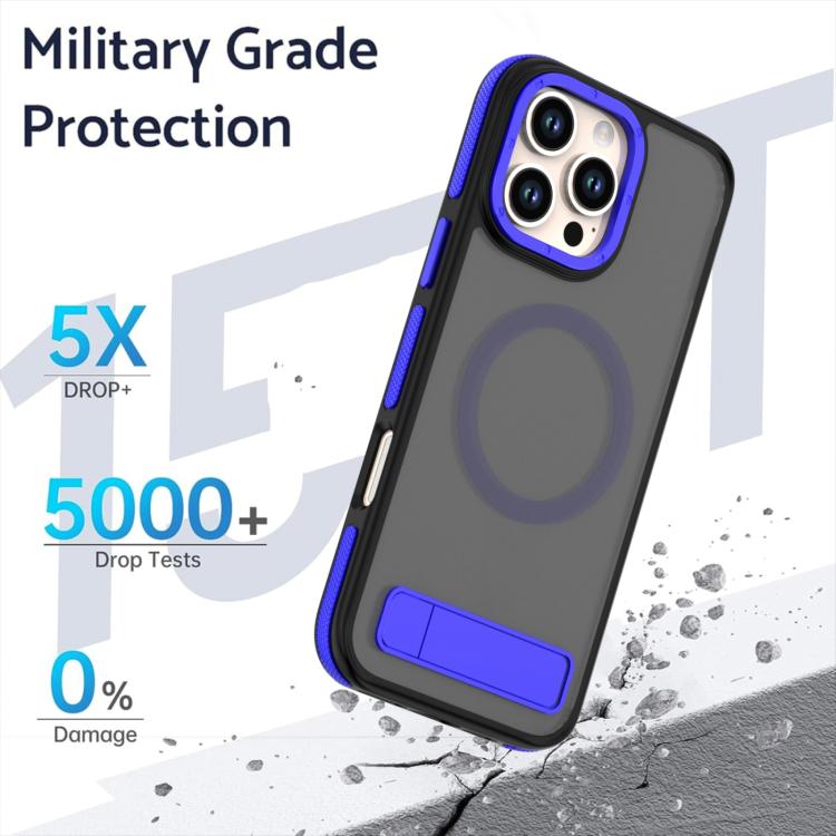 For iPhone 15 Pro Dual-Color Skin Feel Magsafe Phone Case with Holder(Blue) - iPhone 15 Pro Cases by buy2fix | Online Shopping UK | buy2fix