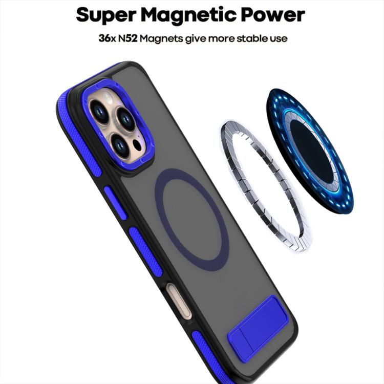 For iPhone 15 Pro Dual-Color Skin Feel Magsafe Phone Case with Holder(Blue) - iPhone 15 Pro Cases by buy2fix | Online Shopping UK | buy2fix