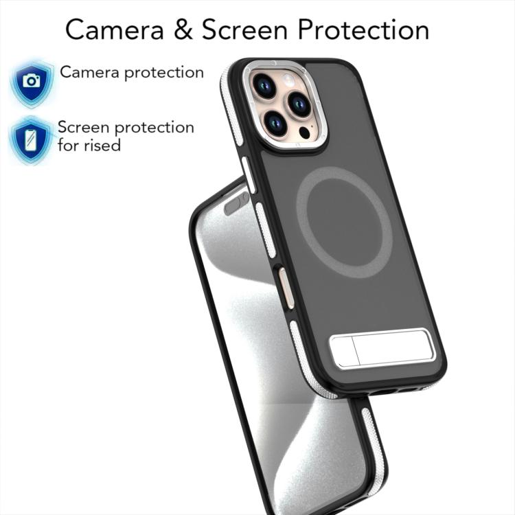 For iPhone 15 Dual-Color Skin Feel Magsafe Phone Case with Holder(Grey) - iPhone 15 Cases by buy2fix | Online Shopping UK | buy2fix