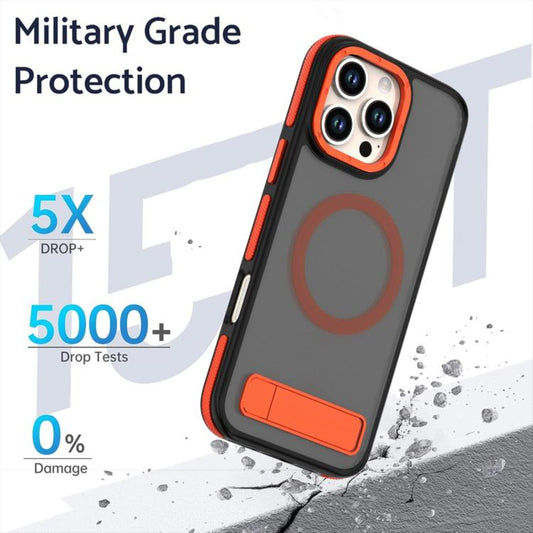 For iPhone 15 Dual-Color Skin Feel Magsafe Phone Case with Holder(Orange) - iPhone 15 Cases by buy2fix | Online Shopping UK | buy2fix