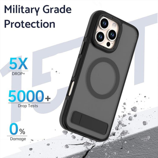 For iPhone 14 Pro Dual-Color Skin Feel Magsafe Phone Case with Holder(Black) - iPhone 14 Pro Cases by buy2fix | Online Shopping UK | buy2fix