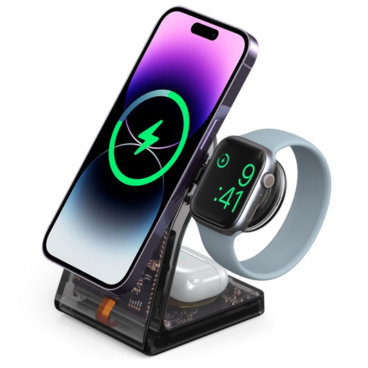 LFX-198 15W Transparent MagSafe Wireless Charging Stand with Removable Watch Charger(Black) - Multifunction Charger by buy2fix | Online Shopping UK | buy2fix