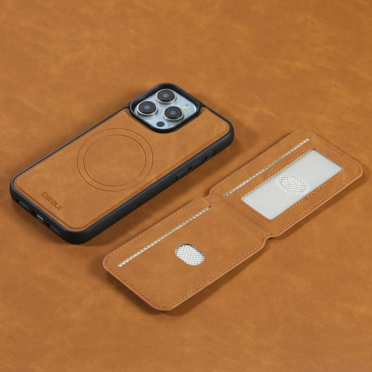 For iPhone 16 ESEBLE E2 Retro Texture Card Slots MagSafe RFID Leather Case(Yellow) by ESEBLE