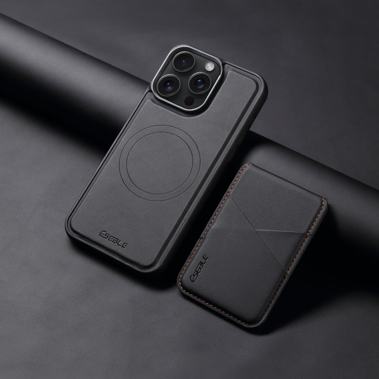 For iPhone 16 ESEBLE E3 Plain Texture Card Slots MagSafe RFID Leather Case(Black) by ESEBLE