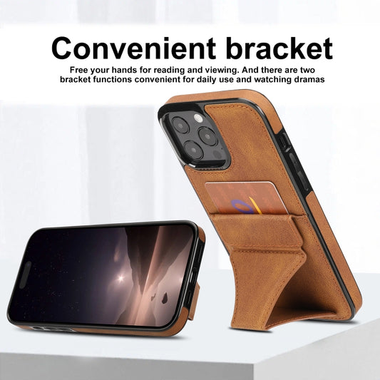 For iPhone 16 Pro Max Ultra-thin Shockproof Phone Protective Case with Holder(Brown) by buy2fix