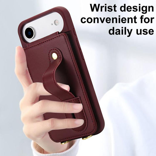 For iPhone Air Wristband Vertical Flip Wallet Back Cover Phone Case with Long Lanyard(Wine Red) - iPhone Air Cases by buy2fix | Online Shopping UK | buy2fix