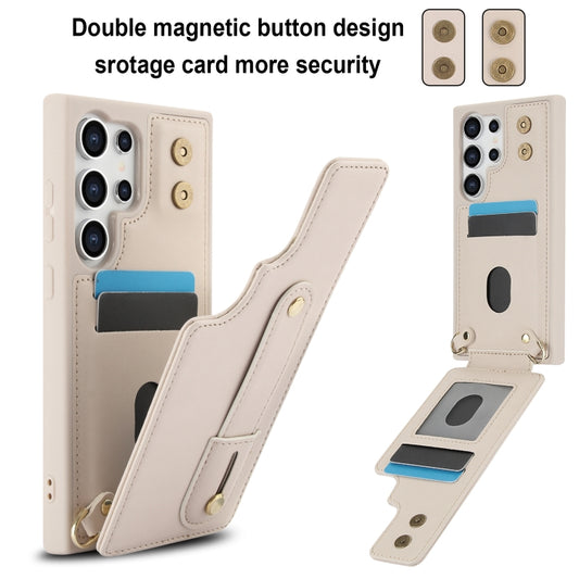 For Samsung Galaxy S25 Ultra 5G Wristband Vertical Flip Wallet Back Cover Phone Case with Long Lanyard(White) by buy2fix