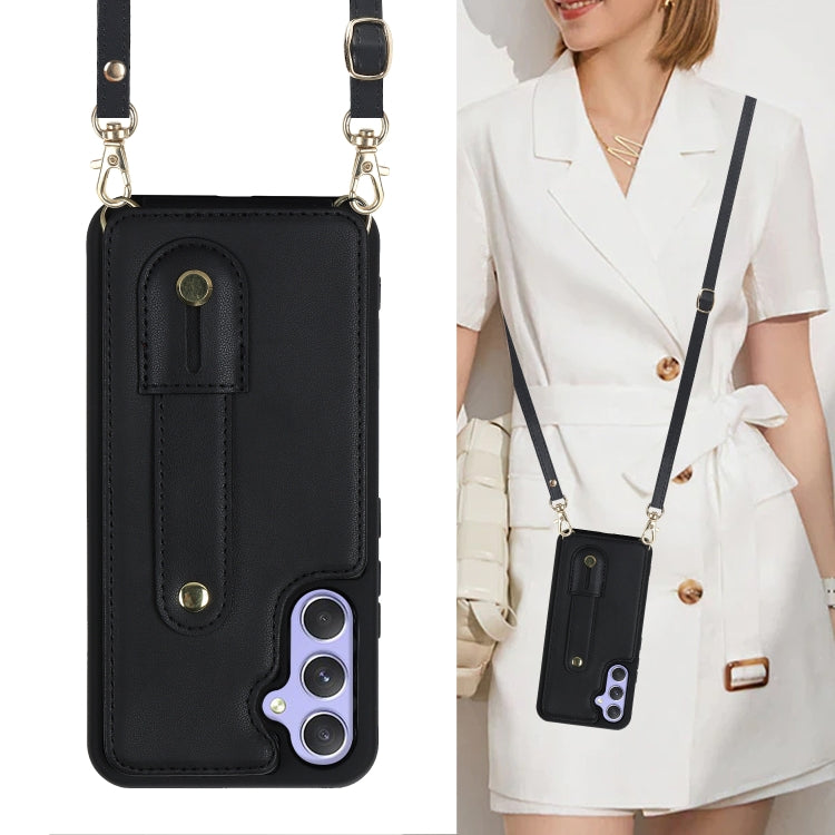 For Samsung Galaxy S25+ 5G Wristband Vertical Flip Wallet Back Cover Phone Case with Long Lanyard(Black) by buy2fix