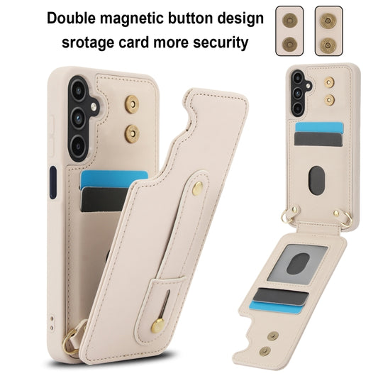 For Samsung Galaxy S25+ 5G Wristband Vertical Flip Wallet Back Cover Phone Case with Long Lanyard(White) by buy2fix