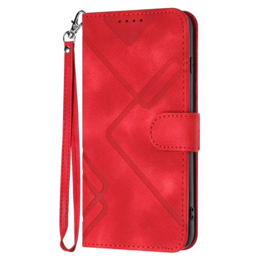 For Samsung Galaxy S25 Ultra 5G Line Pattern Skin Feel Leather Phone Case(Red) by buy2fix