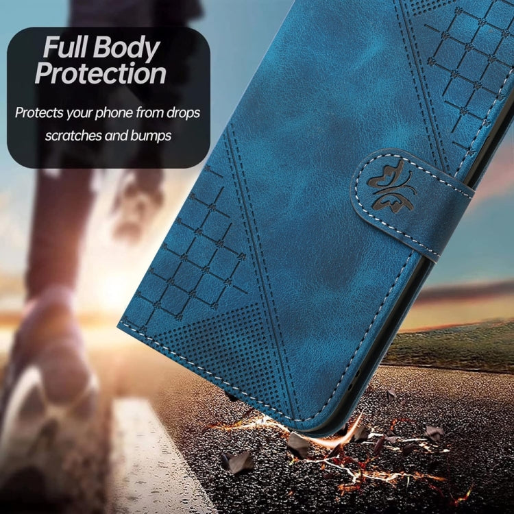 For Samsung Galaxy S25 5G Grid Butterfly Embossed Pattern Leather Phone Case with Lanyard(Dark Blue) by buy2fix