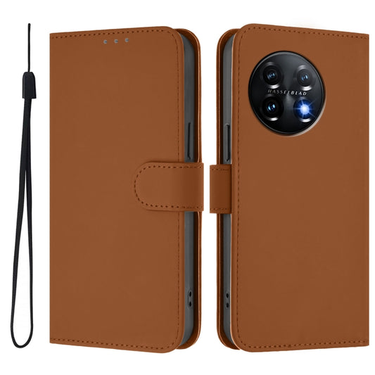 For OnePlus 11 Skin Feel Solid Color Leather Phone Case with Lanyard(Brown) by buy2fix