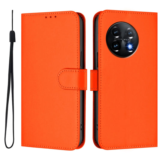 For OnePlus 11 Skin Feel Solid Color Leather Phone Case with Lanyard(Orange) by buy2fix