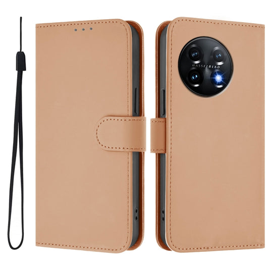 For OnePlus 11 Skin Feel Solid Color Leather Phone Case with Lanyard(Nude) by buy2fix