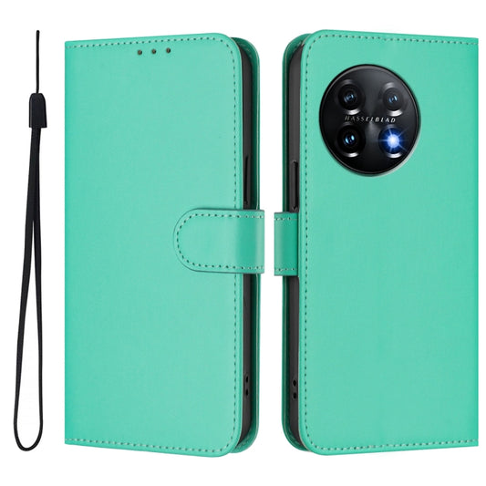 For OnePlus 11 Skin Feel Solid Color Leather Phone Case with Lanyard(Green) by buy2fix
