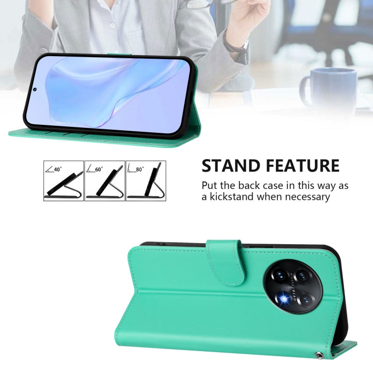 For OnePlus 11 Skin Feel Solid Color Leather Phone Case with Lanyard(Green) - OnePlus Cases by buy2fix | Online Shopping UK | buy2fix