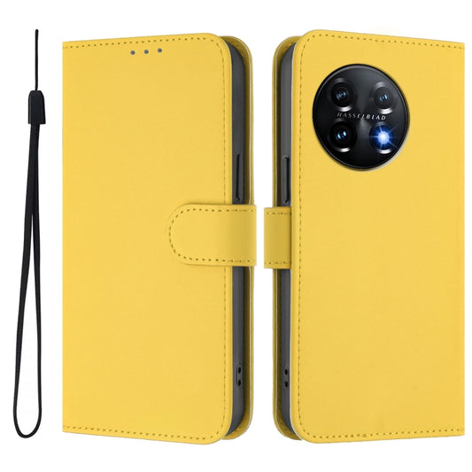For OnePlus 11 Skin Feel Solid Color Leather Phone Case with Lanyard(Lemon Yellow) by buy2fix