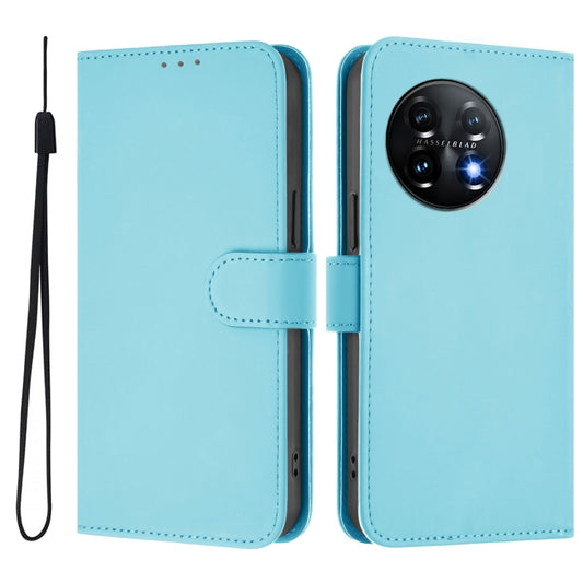 For OnePlus 11 Skin Feel Solid Color Leather Phone Case with Lanyard(Sky Blue) by buy2fix