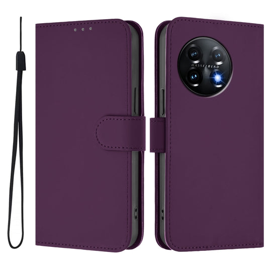 For OnePlus 11 Skin Feel Solid Color Leather Phone Case with Lanyard(Violet) by buy2fix
