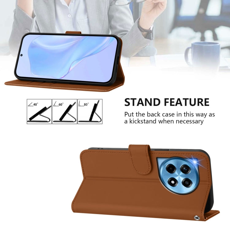 For OnePlus 12 5G Global Skin Feel Solid Color Leather Phone Case with Lanyard(Brown) - OnePlus Cases by buy2fix | Online Shopping UK | buy2fix
