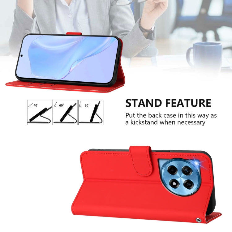 For OnePlus 12 5G Global Skin Feel Solid Color Leather Phone Case with Lanyard(Red) - OnePlus Cases by buy2fix | Online Shopping UK | buy2fix