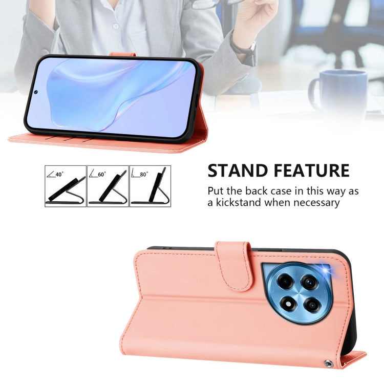 For OnePlus 12 5G Global Skin Feel Solid Color Leather Phone Case with Lanyard(Pink) - OnePlus Cases by buy2fix | Online Shopping UK | buy2fix