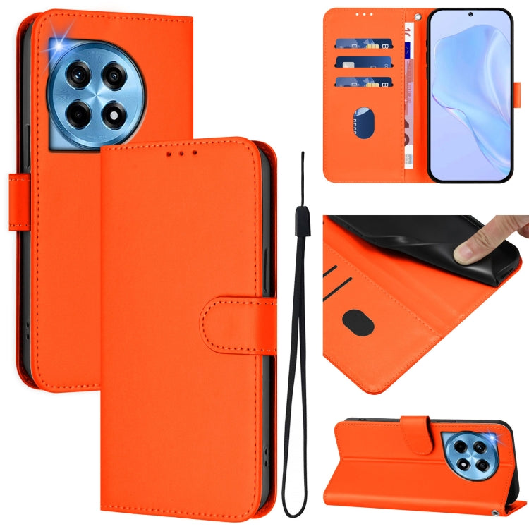 For OnePlus 12 5G Global Skin Feel Solid Color Leather Phone Case with Lanyard(Orange) - OnePlus Cases by buy2fix | Online Shopping UK | buy2fix