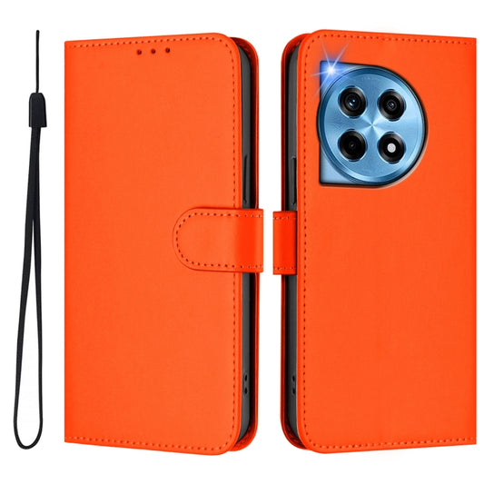 For OnePlus 12 5G Global Skin Feel Solid Color Leather Phone Case with Lanyard(Orange) by buy2fix