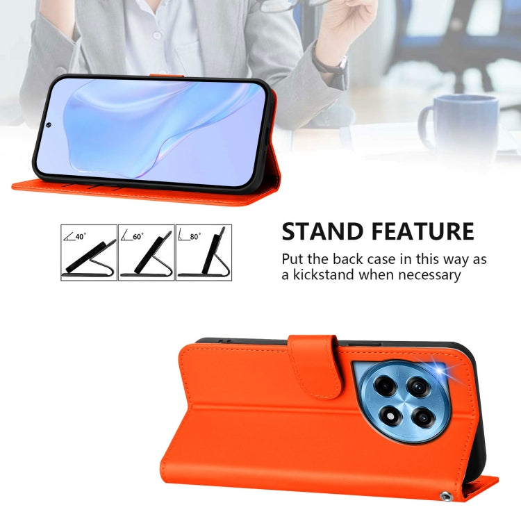 For OnePlus 12 5G Global Skin Feel Solid Color Leather Phone Case with Lanyard(Orange) - OnePlus Cases by buy2fix | Online Shopping UK | buy2fix