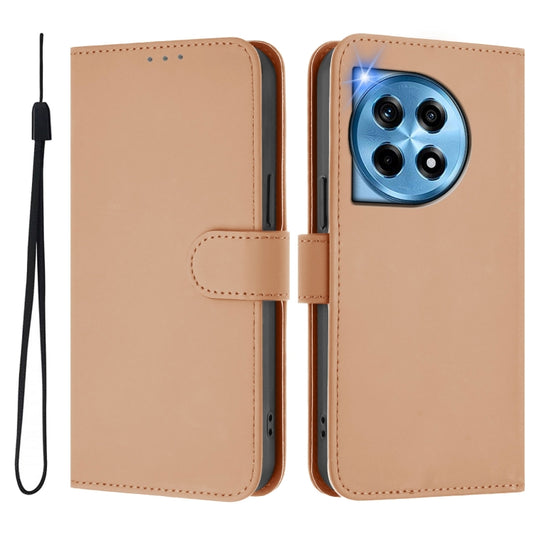 For OnePlus 12 5G Global Skin Feel Solid Color Leather Phone Case with Lanyard(Nude) by buy2fix