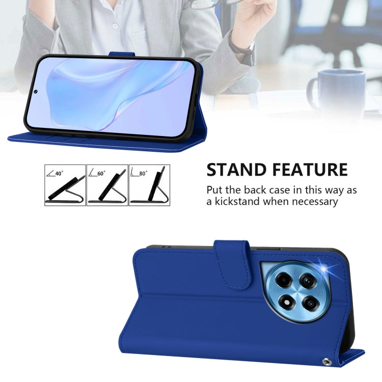 For OnePlus 12 5G Global Skin Feel Solid Color Leather Phone Case with Lanyard(Dark Blue) - OnePlus Cases by buy2fix | Online Shopping UK | buy2fix