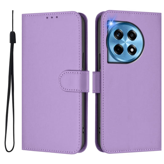 For OnePlus 12 5G Global Skin Feel Solid Color Leather Phone Case with Lanyard(Lavender Purple) by buy2fix