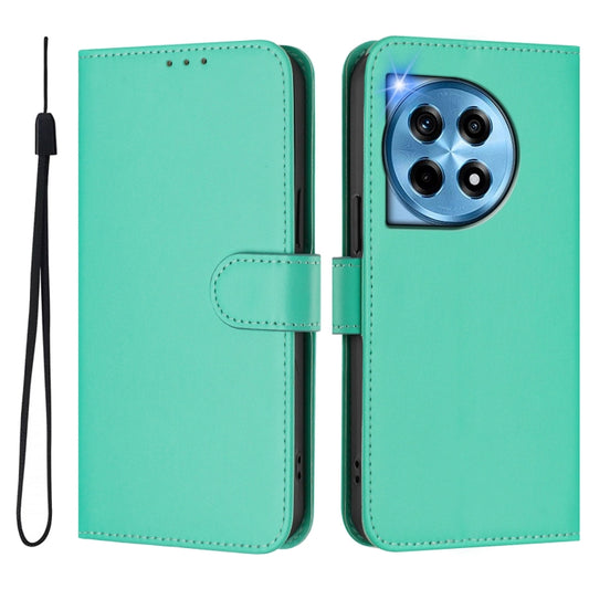 For OnePlus 12 5G Global Skin Feel Solid Color Leather Phone Case with Lanyard(Green) by buy2fix