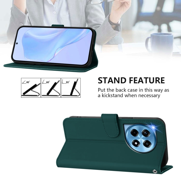 For OnePlus 12 5G Global Skin Feel Solid Color Leather Phone Case with Lanyard(Dark Green) - OnePlus Cases by buy2fix | Online Shopping UK | buy2fix