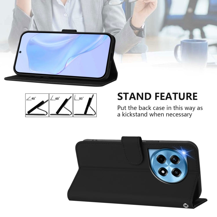 For OnePlus 12 5G Global Skin Feel Solid Color Leather Phone Case with Lanyard(Black) - OnePlus Cases by buy2fix | Online Shopping UK | buy2fix