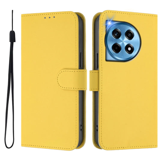 For OnePlus 12 5G Global Skin Feel Solid Color Leather Phone Case with Lanyard(Lemon Yellow) by buy2fix