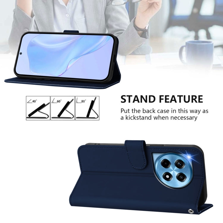 For OnePlus 12 5G Global Skin Feel Solid Color Leather Phone Case with Lanyard(Navy Blue) - OnePlus Cases by buy2fix | Online Shopping UK | buy2fix