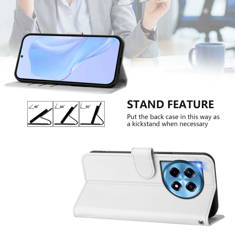 For OnePlus 12 5G Global Skin Feel Solid Color Leather Phone Case with Lanyard(White) - OnePlus Cases by buy2fix | Online Shopping UK | buy2fix