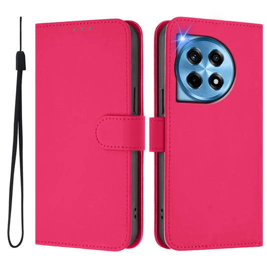 For OnePlus 12 5G Global Skin Feel Solid Color Leather Phone Case with Lanyard(Rose Red) by buy2fix