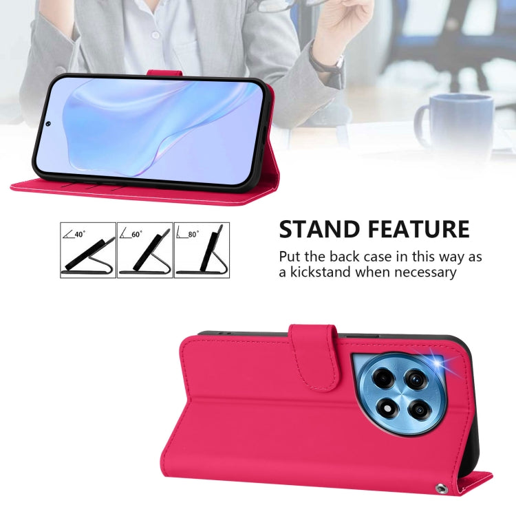 For OnePlus 12 5G Global Skin Feel Solid Color Leather Phone Case with Lanyard(Rose Red) - OnePlus Cases by buy2fix | Online Shopping UK | buy2fix
