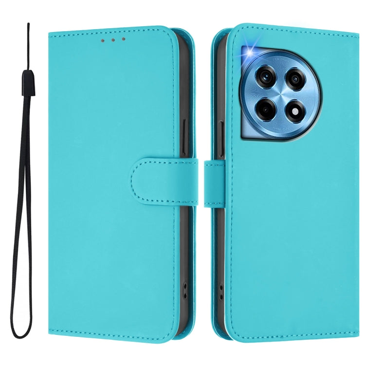 For OnePlus 12 5G Global Skin Feel Solid Color Leather Phone Case with Lanyard(Lake Blue) - OnePlus Cases by buy2fix | Online Shopping UK | buy2fix