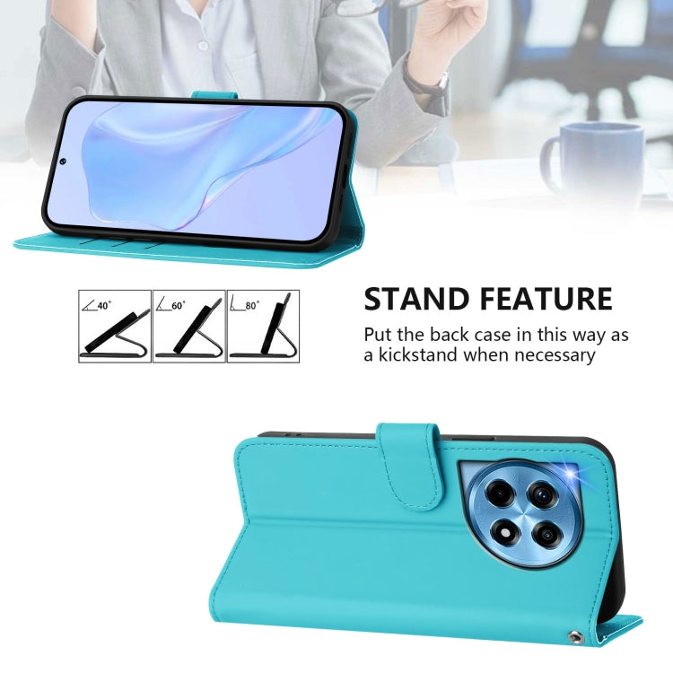 For OnePlus 12 5G Global Skin Feel Solid Color Leather Phone Case with Lanyard(Lake Blue) - OnePlus Cases by buy2fix | Online Shopping UK | buy2fix