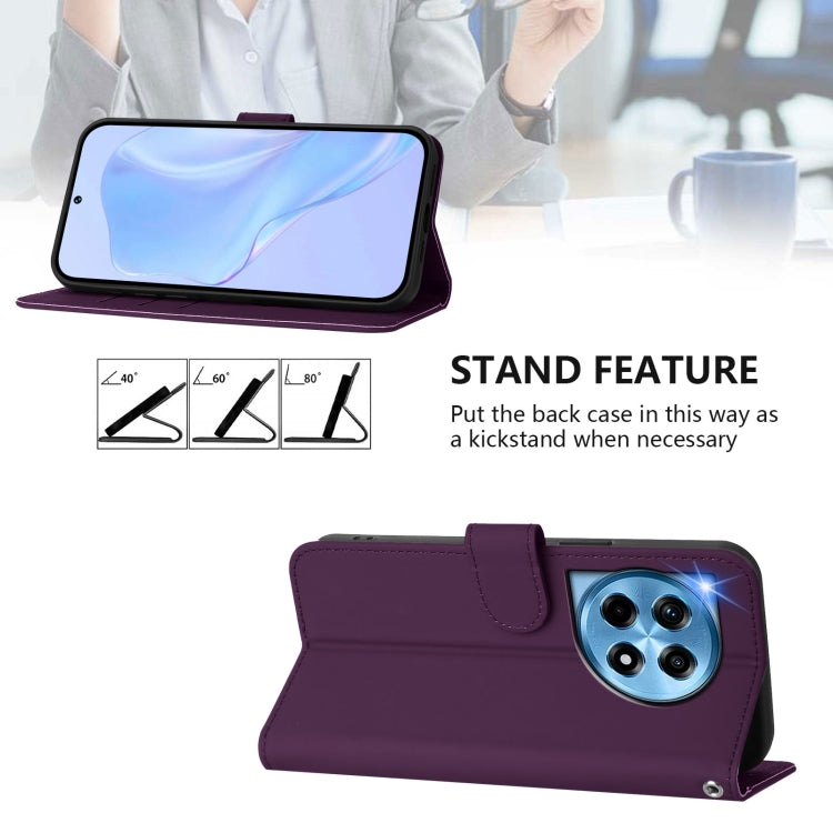 For OnePlus 12 5G Global Skin Feel Solid Color Leather Phone Case with Lanyard(Violet) - OnePlus Cases by buy2fix | Online Shopping UK | buy2fix