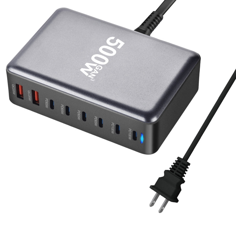 500W GaN 6 Type-C 2 USB Multi Ports Sharing Desktop Charger, Plug:US Plug(Grey) - Multifunction Charger by buy2fix | Online Shopping UK | buy2fix