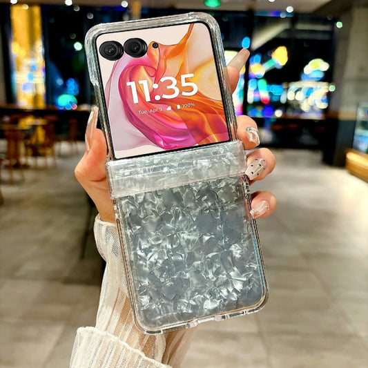 For Motorola Razr 50 Ultra Three-piece Set Pearlescent Shell Texture Phone Case(White) by buy2fix