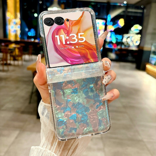 For Motorola Razr 50 Three-piece Set Pearlescent Shell Texture Phone Case(Beige) by buy2fix